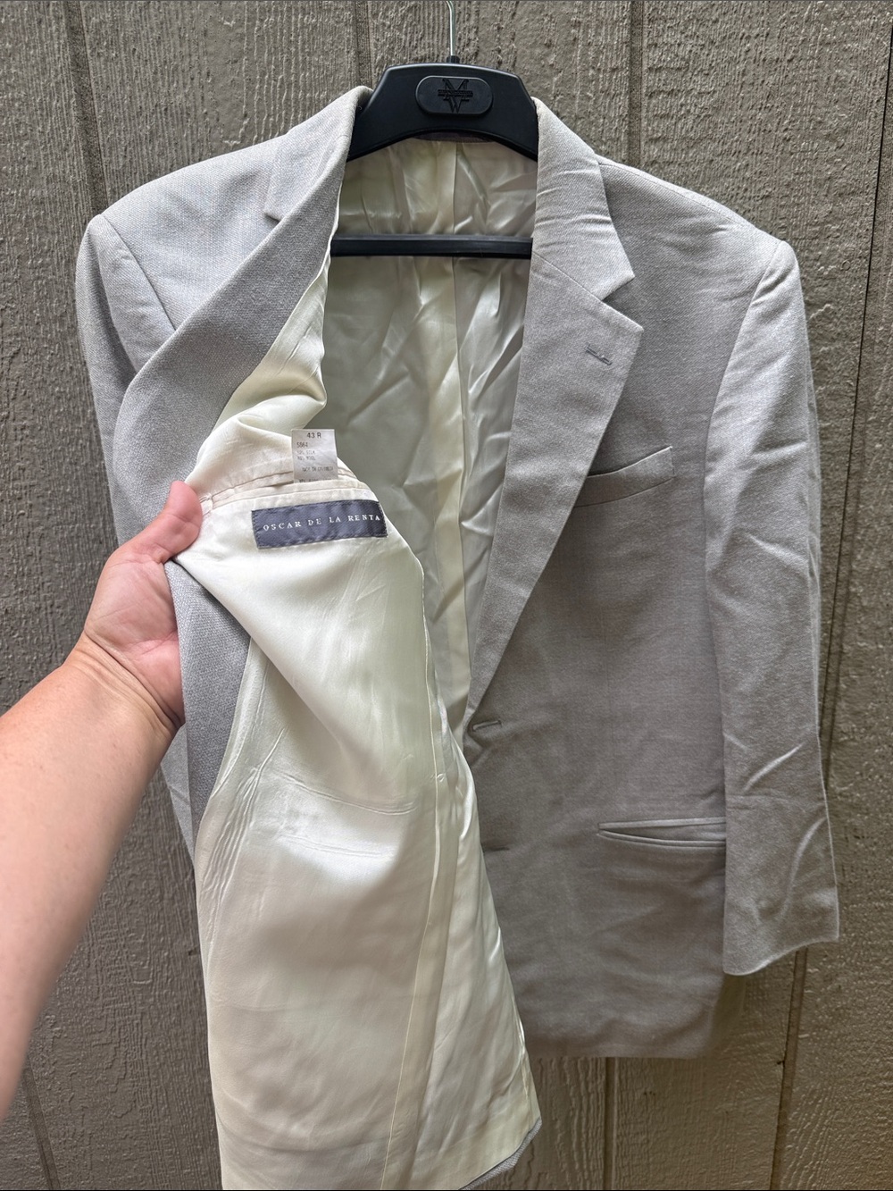 Oscar de la Renta Light Gray Wool-Blend Notch Lapel Blazer 43R